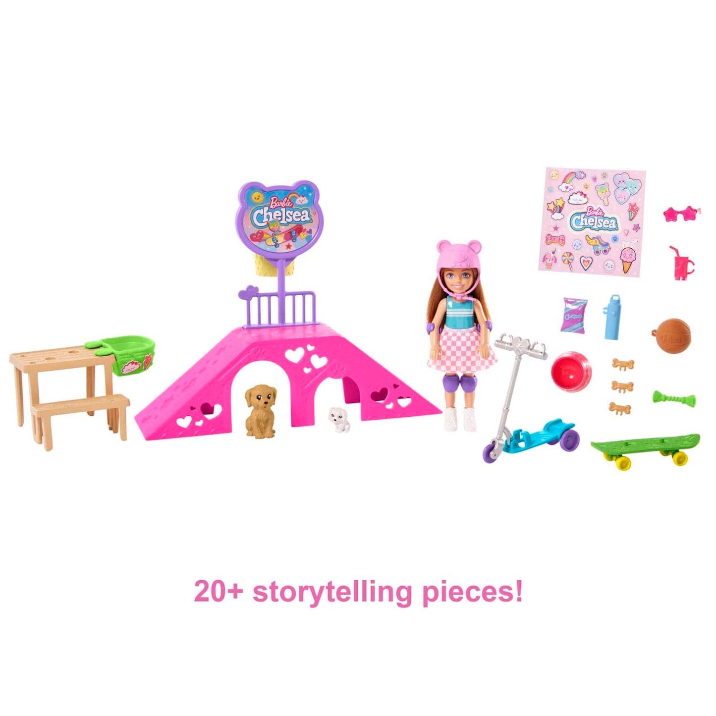 Barbie -  Chelsea Doll And Accessories Skatepark Playset With 2 Puppies And 15+ Pieces