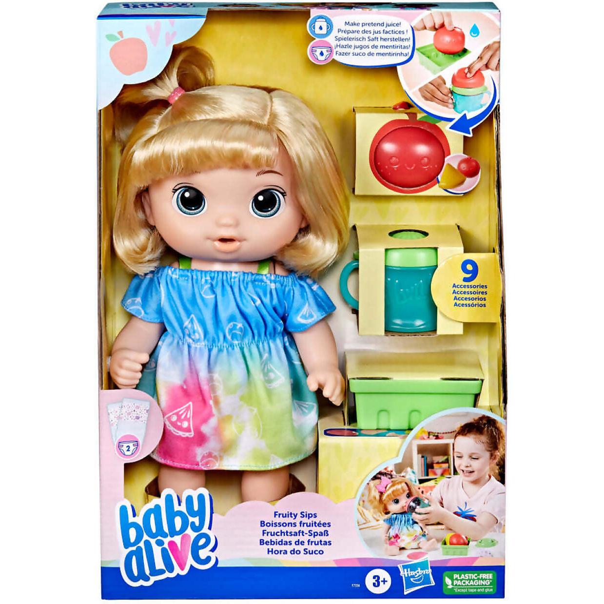 Baby Alive Fruity Sips Doll, Apple, Pretend Juicer Baby Doll Set, Kids 3  and Up, Blonde Hair - Baby Alive