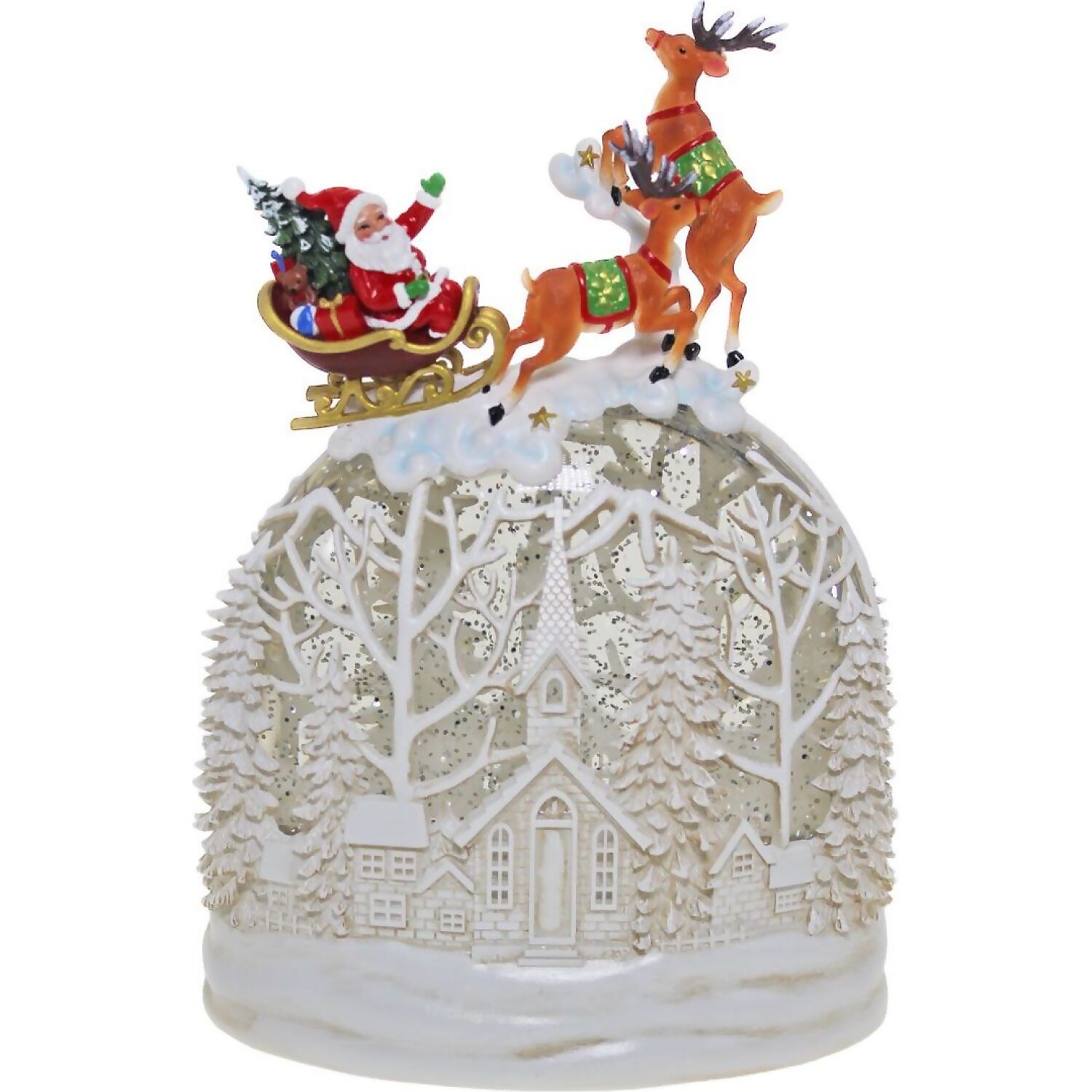 Cotton Candy - Xmas Led Church Scene Dome With Sleigh