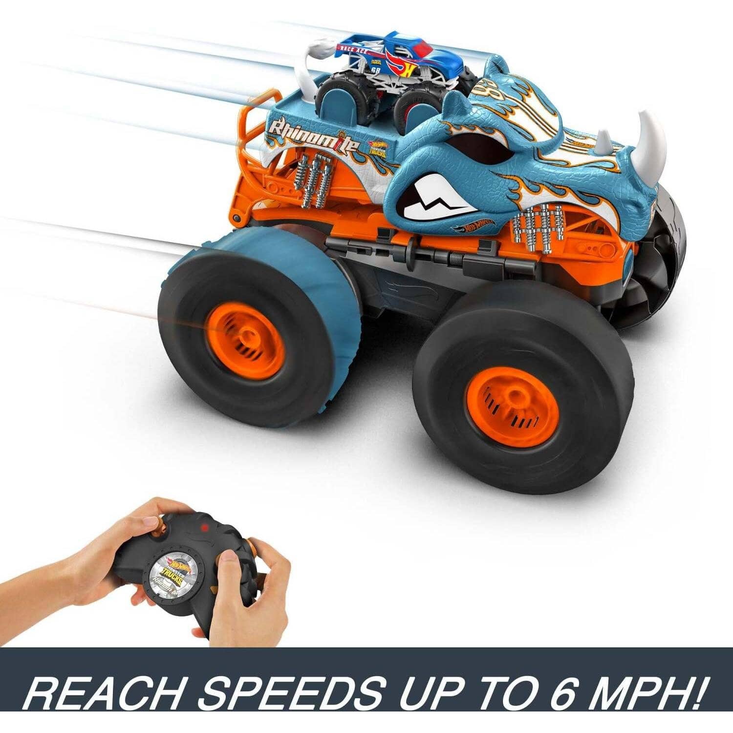 Hot Wheels - Monster Trucks Hw Transforming Rhinomite Rc In 1:12 Scale With 1:64 Scale Toy Truck - Mattel - Image 3