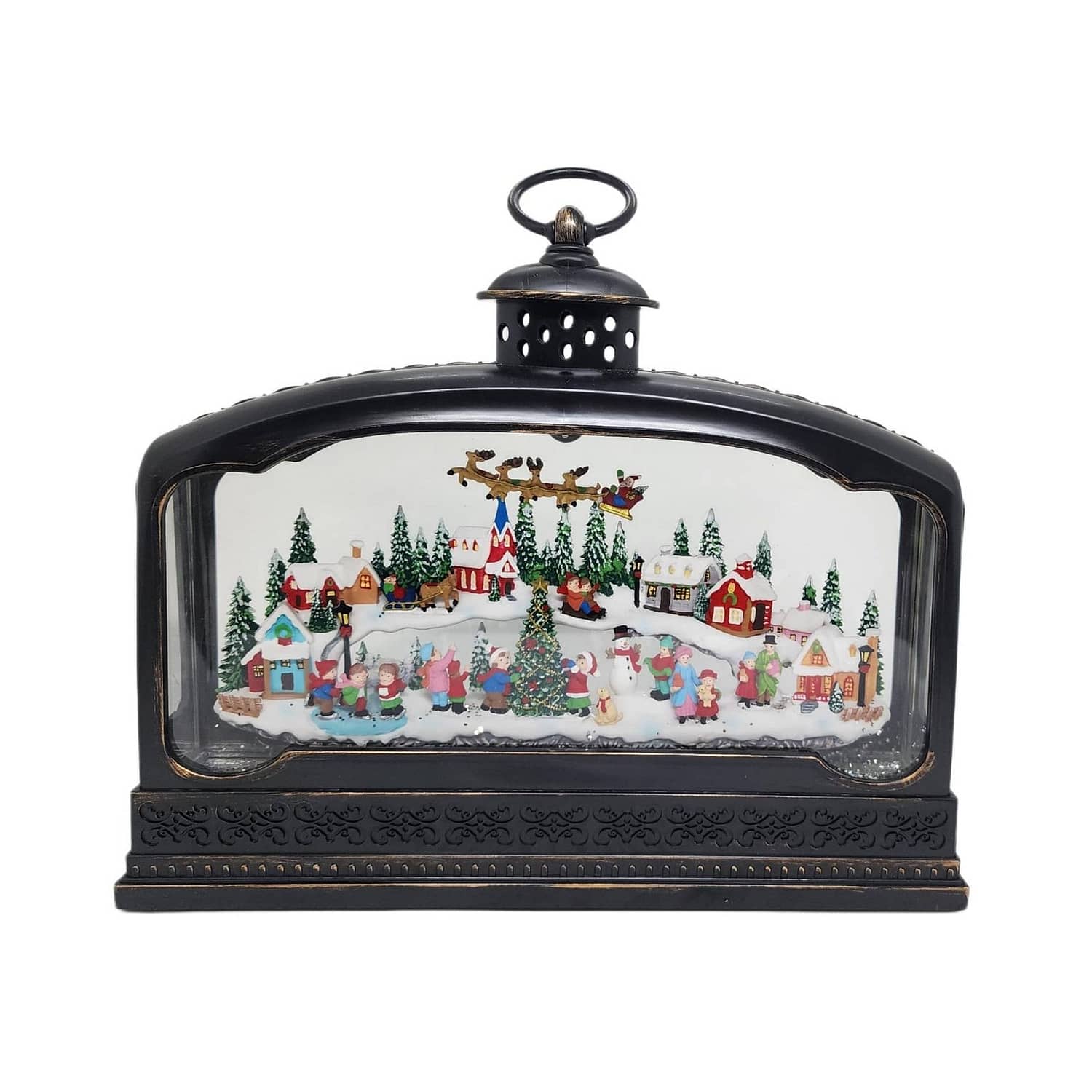 Cotton Candy - Xmas Lantern Extra Wide Brass Glitter Lantern North Village Scene With Santa Xac426 - Image 3