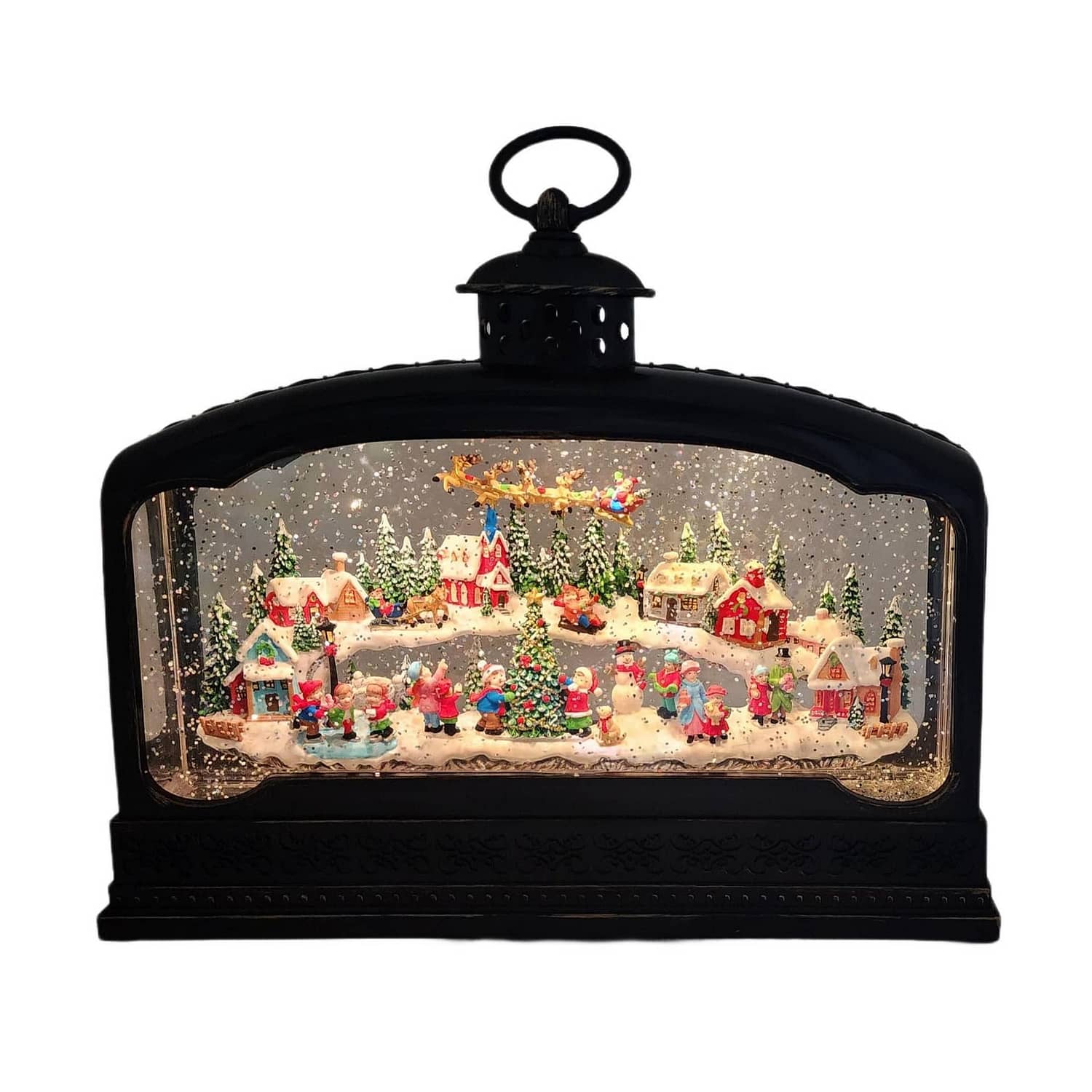 Cotton Candy - Xmas Lantern Extra Wide Brass Glitter Lantern North Village Scene With Santa Xac426 - Image 2