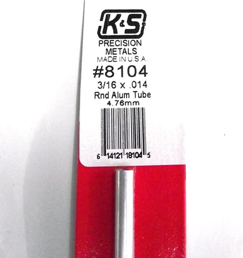 K&S METAL ROUND #8104 3/16' OD  ALUMINIUM TUBE 1PC