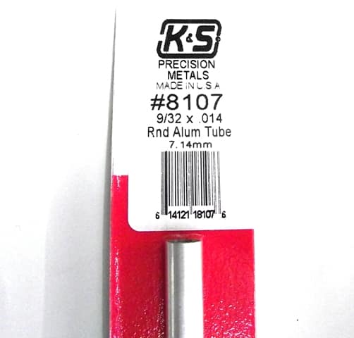 K&S METAL ROUND #8107 9/32' OD  ALUMINIUM TUBE 1PC