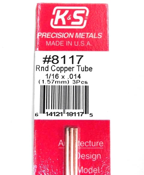 K&S METAL #8117 1:16' OD COPPER TUBE 3PCS