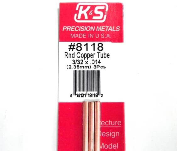 K&S METAL #8118 3/32' OD COPPER TUBE 3PCS