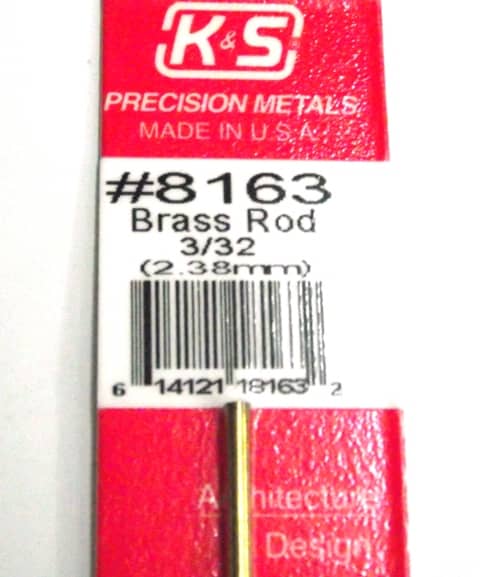 K&S METAL #8163 3/32' SOLID BRASS ROD 1PC