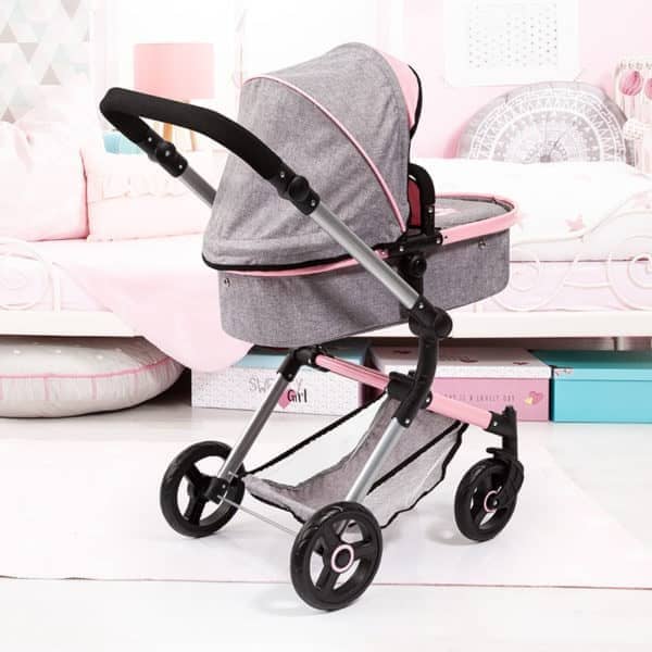 Bayer Combi Dolls Pram Neo Vario With Butterfly Grey Denim With Pink Trim - Image 7