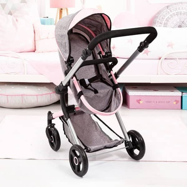 Bayer Combi Dolls Pram Neo Vario With Butterfly Grey Denim With Pink Trim - Image 4