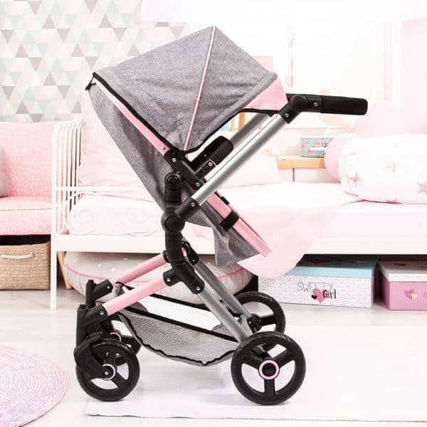 Bayer Combi Dolls Pram Neo Vario With Butterfly Grey Denim With Pink Trim - Image 5