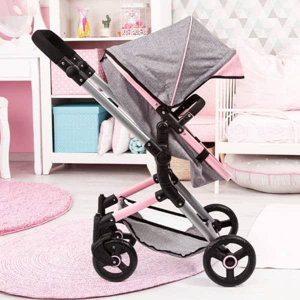 Bayer Combi Dolls Pram Neo Vario With Butterfly Grey Denim With Pink Trim - Image 6