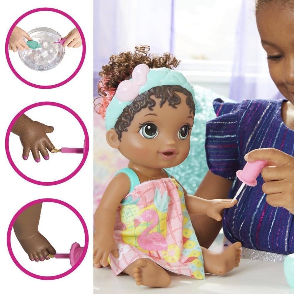 Baby Alive - Glam Spa Baby Doll Flamingo Color Reveal Nails And Makeup 12.4-inch Waterplay Toy Kids 3 And Up Black Hair Hasbro - Image 5