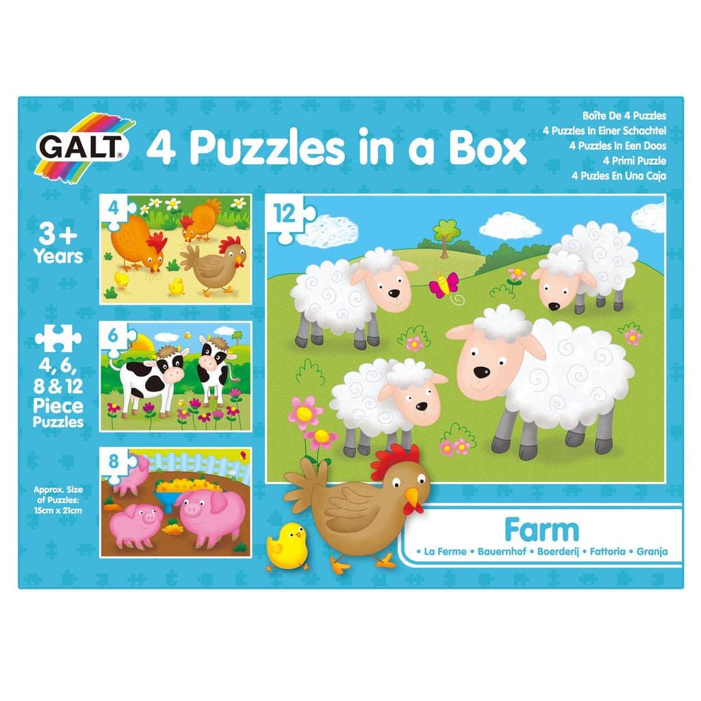GALT - 4 Puzzles In A Box - Farm - 4 Different Puzzles - 2 Pieces Each