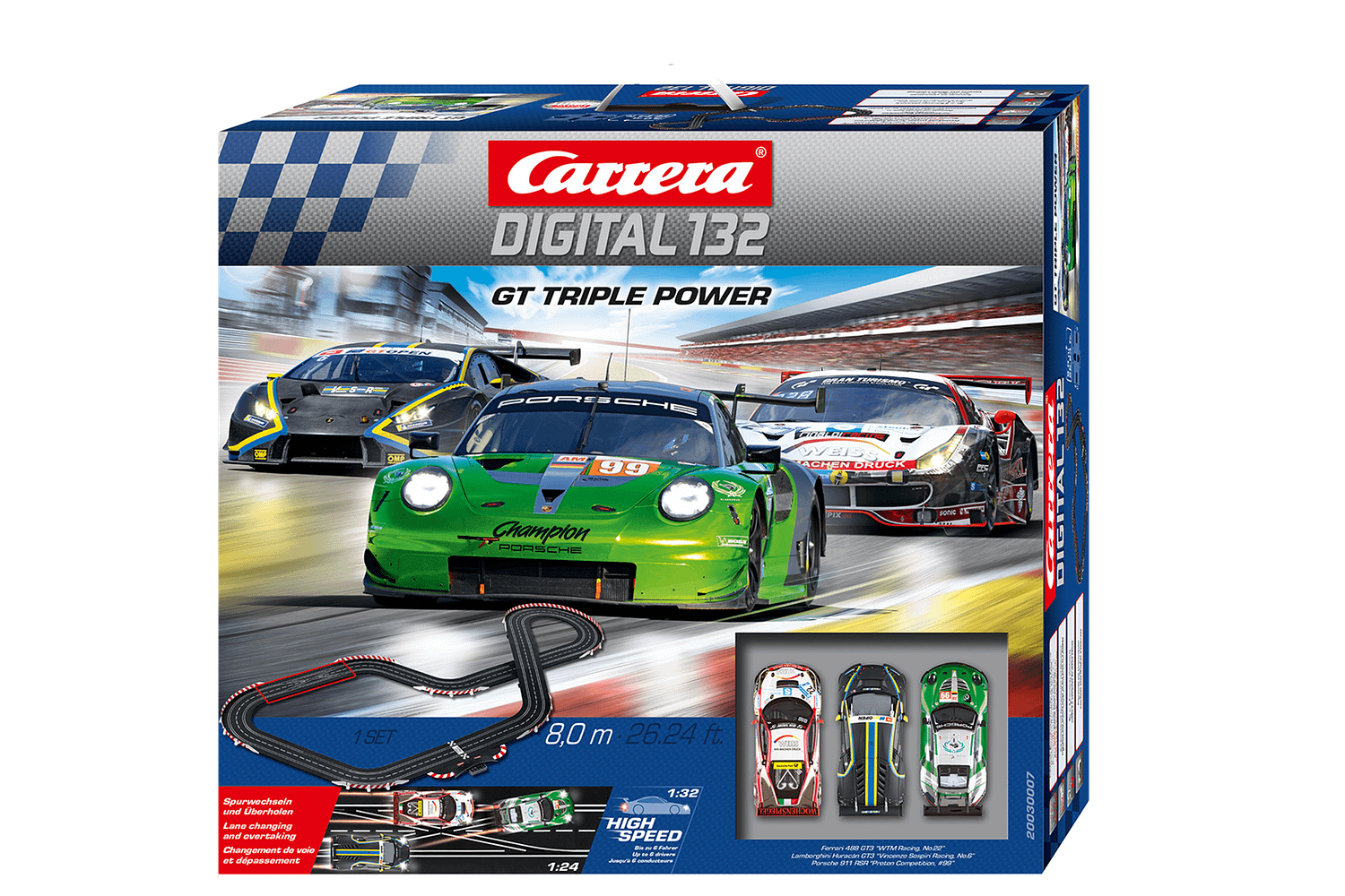 Carrera Digital 1:32 - GT TRIPLE POWER TRACK SET - Includes 3 Slot Cars and 8 Meter Track