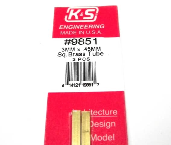 K&S METAL #9851 BRASS SQUARE TUBE 3X300MM 2PCS