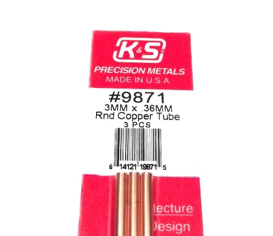 K&S METAL #9871 COPPER ROUND TUBE 3X300MM 3PCS