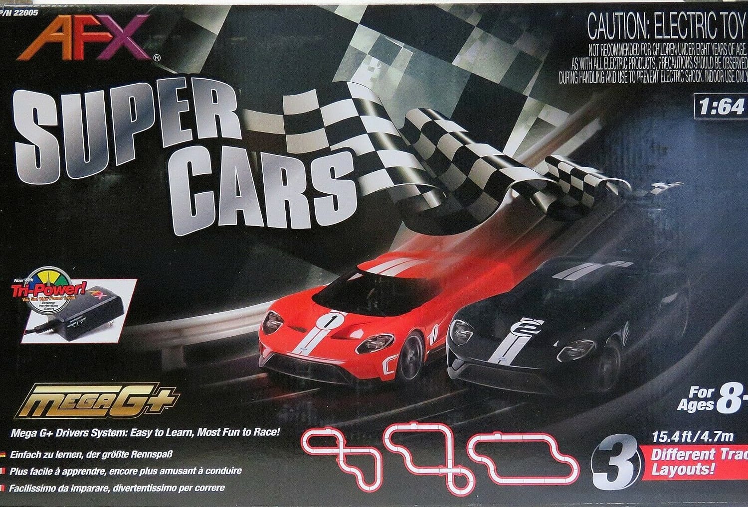 AFX 1:64 SUPER CARS GTS SLOT CAR SET LFAX22005