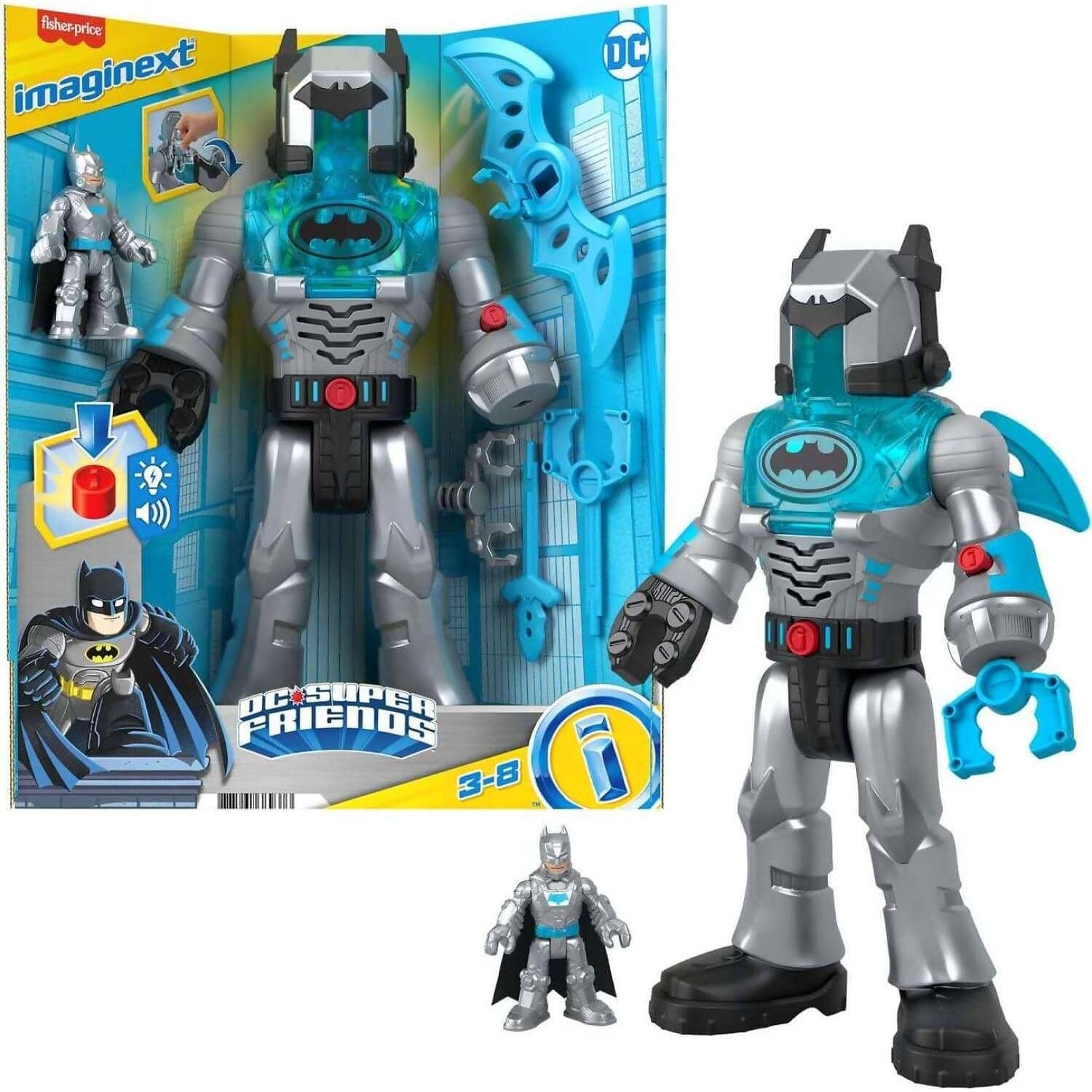 Fisher-price - Imaginext Dc Super Friends Robot Batman Toy With Lights Sounds And Insider Figure Defender Grey