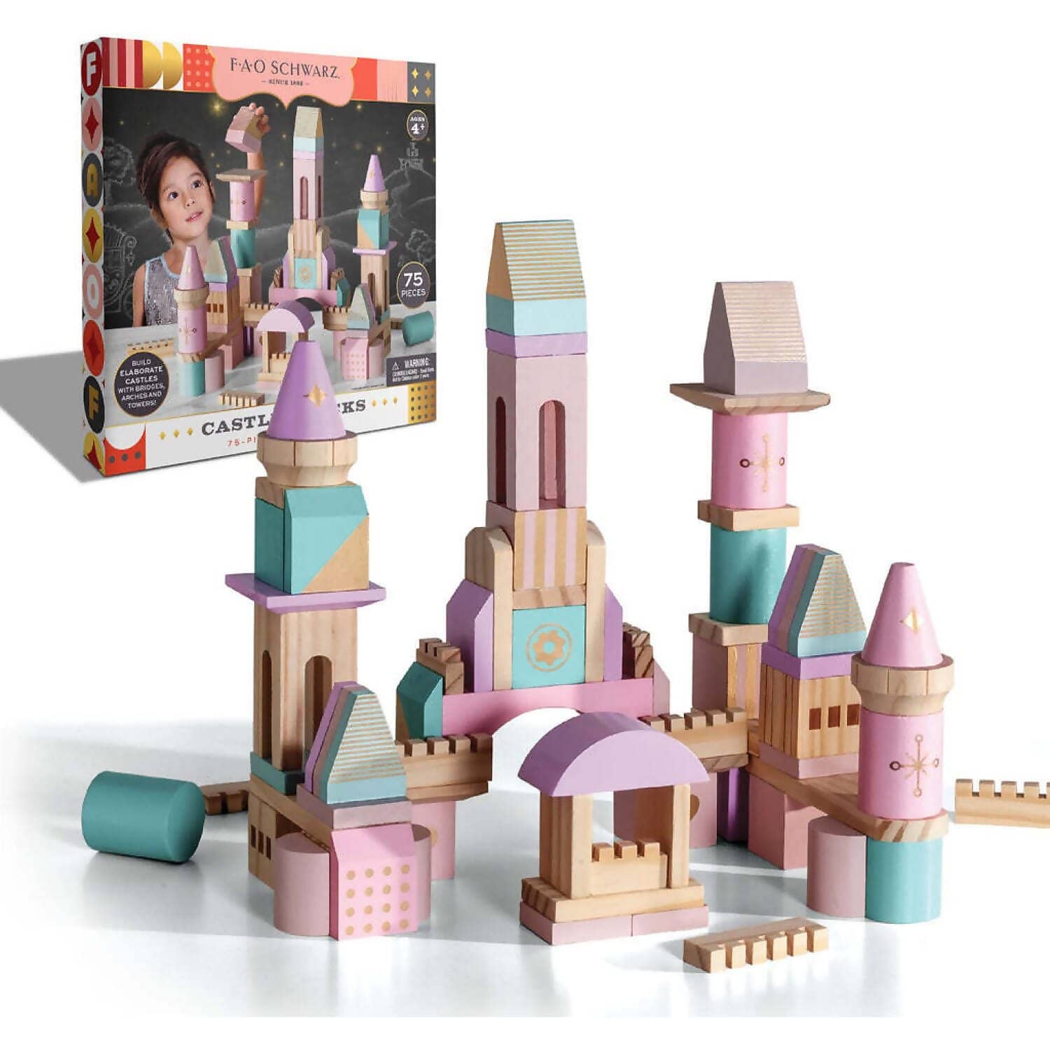 F.A.O Schwarz - Wood Castle 75 Blocks Pink
