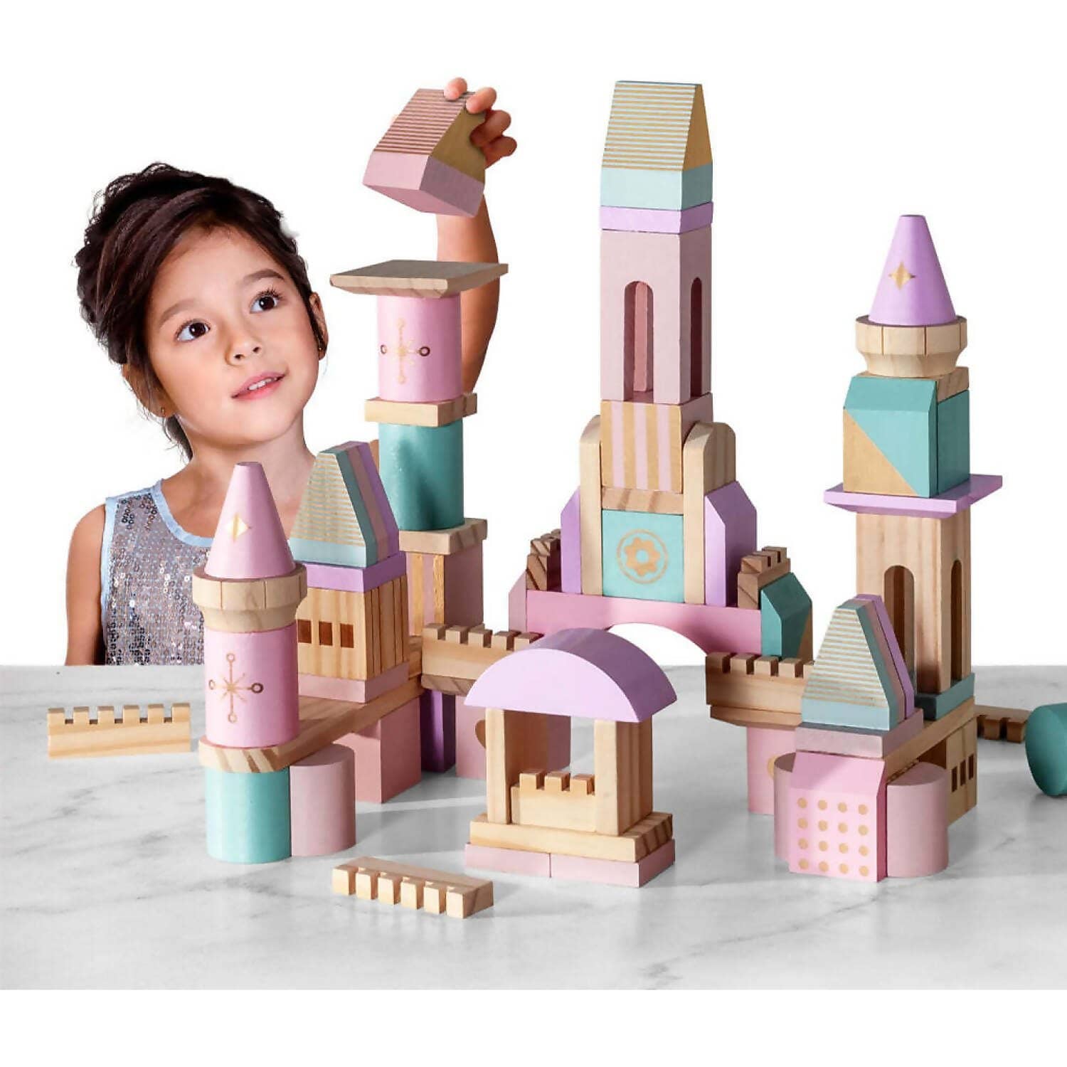 F.A.O Schwarz - Wood Castle 75 Blocks Pink - Image 3