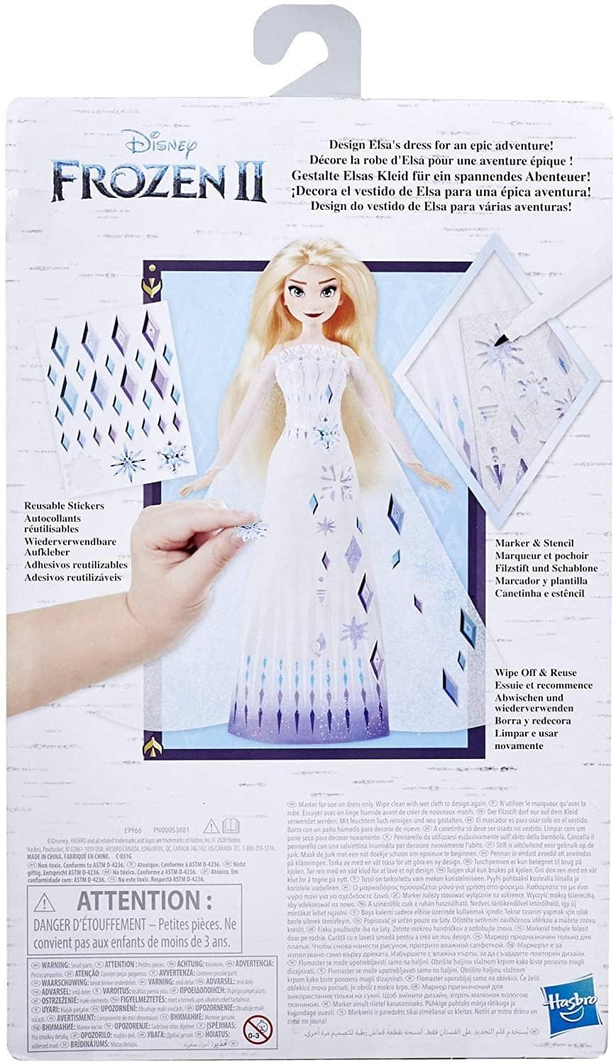 Disney Frozen 2 Design-a-dress Elsa Fashion Doll With Stickers Marker And Stencil Hasbro - Image 3
