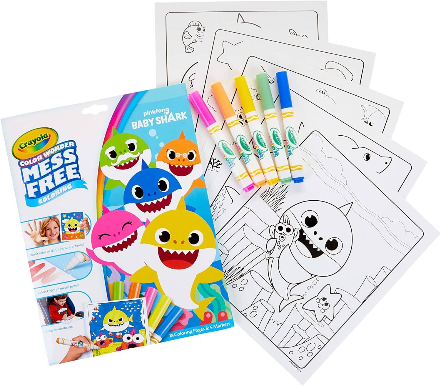 Crayola Baby Shark Wonder Set - Mess Free Colouring Pages & Markers