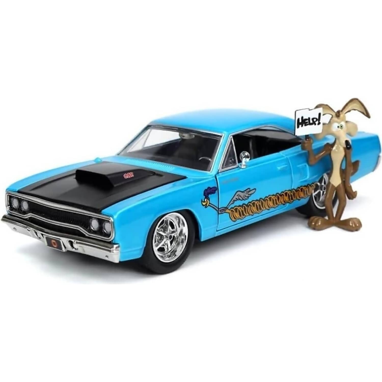Jada Toys - Looney Tunes 1970 Plymouth Road Runner with Wile E Coyote 1:24 Scale Diecast Vehicle & Figure Set