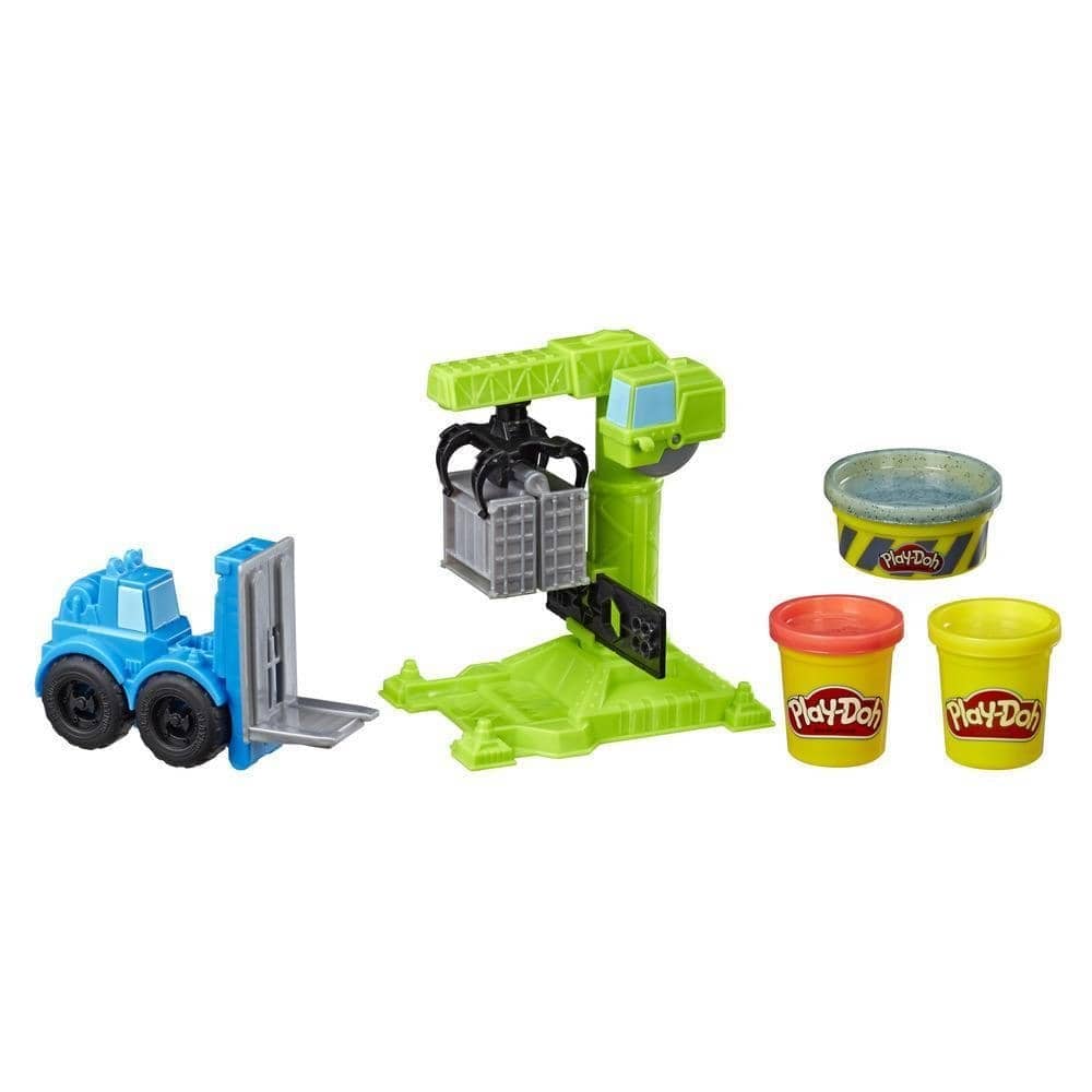 Play-doh - Wheels Crane And Forklift Construction Toys With Non-toxic Play-doh - Cement Buildin Compound Plus 2 Additional Colors  Hasbro