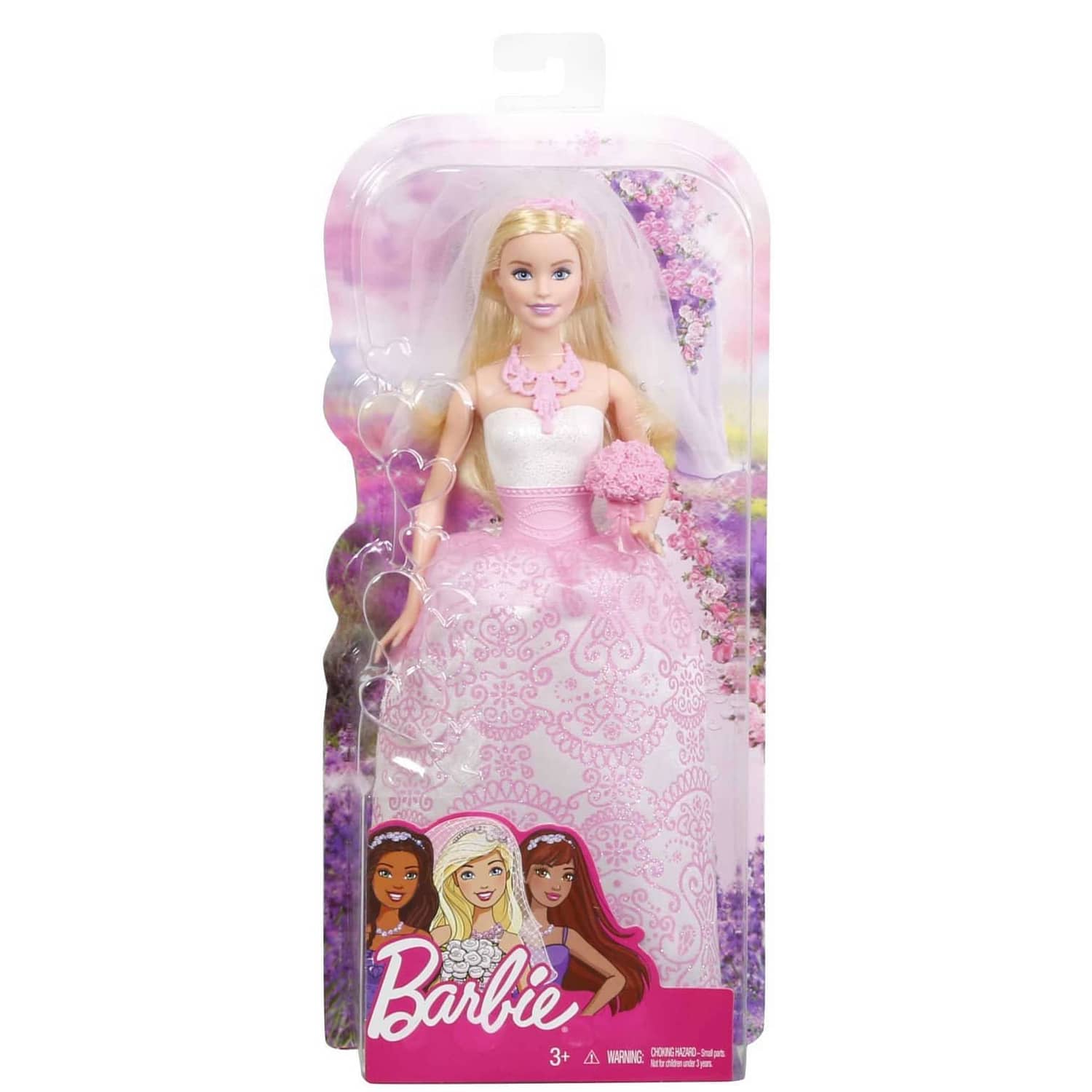 Barbie Bride Doll In White & Pink Dress With Veil & Bouquet Mattel - Image 3