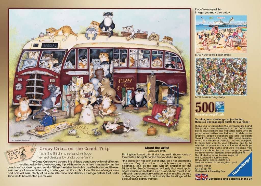 Ravensburger - Crazy Cats On The Coach Trip Jigsaw Puzzle 500 Pieces - Image 3