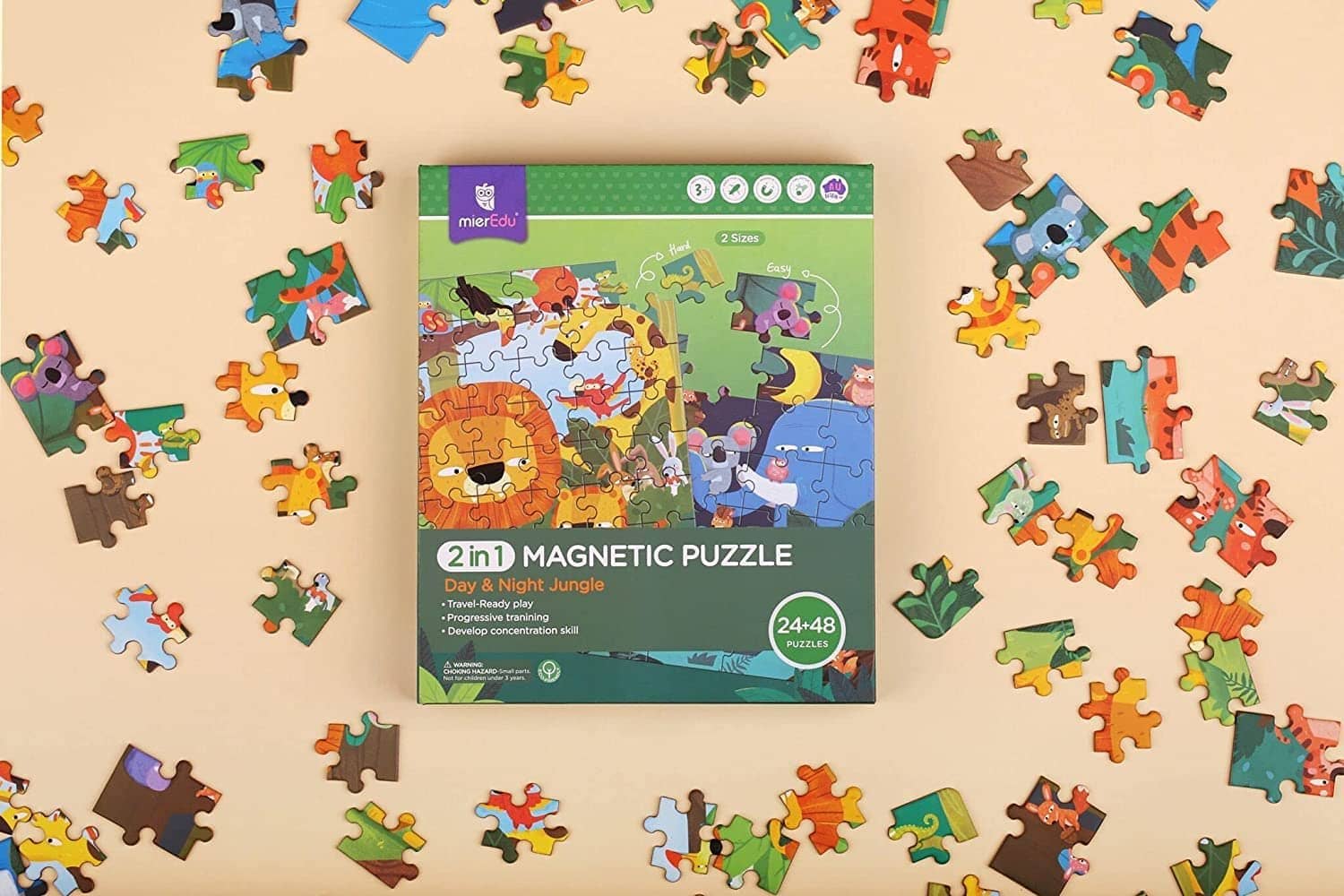 mierEdu - 2-in-1 Day And Night Jungle Forest Magnetic Puzzle 72 Piece