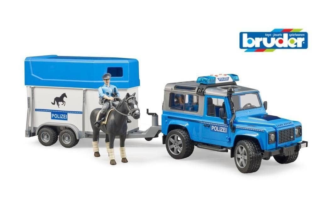 Bruder - Landrover Defender Police Vehicle With Horse Trailer 1:16 Scale