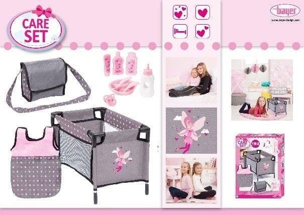 Bayer Doll Travel Toy Bed Grey And Pink With Fairy