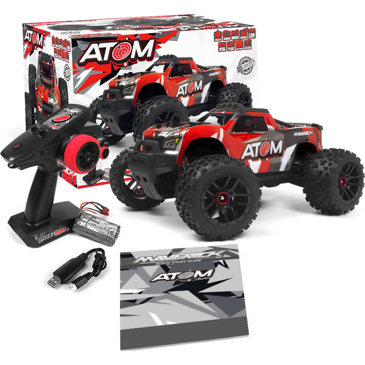 Maverick Atom 1:18 RTR 4WD Electric RC Monster Truck Red MV150501