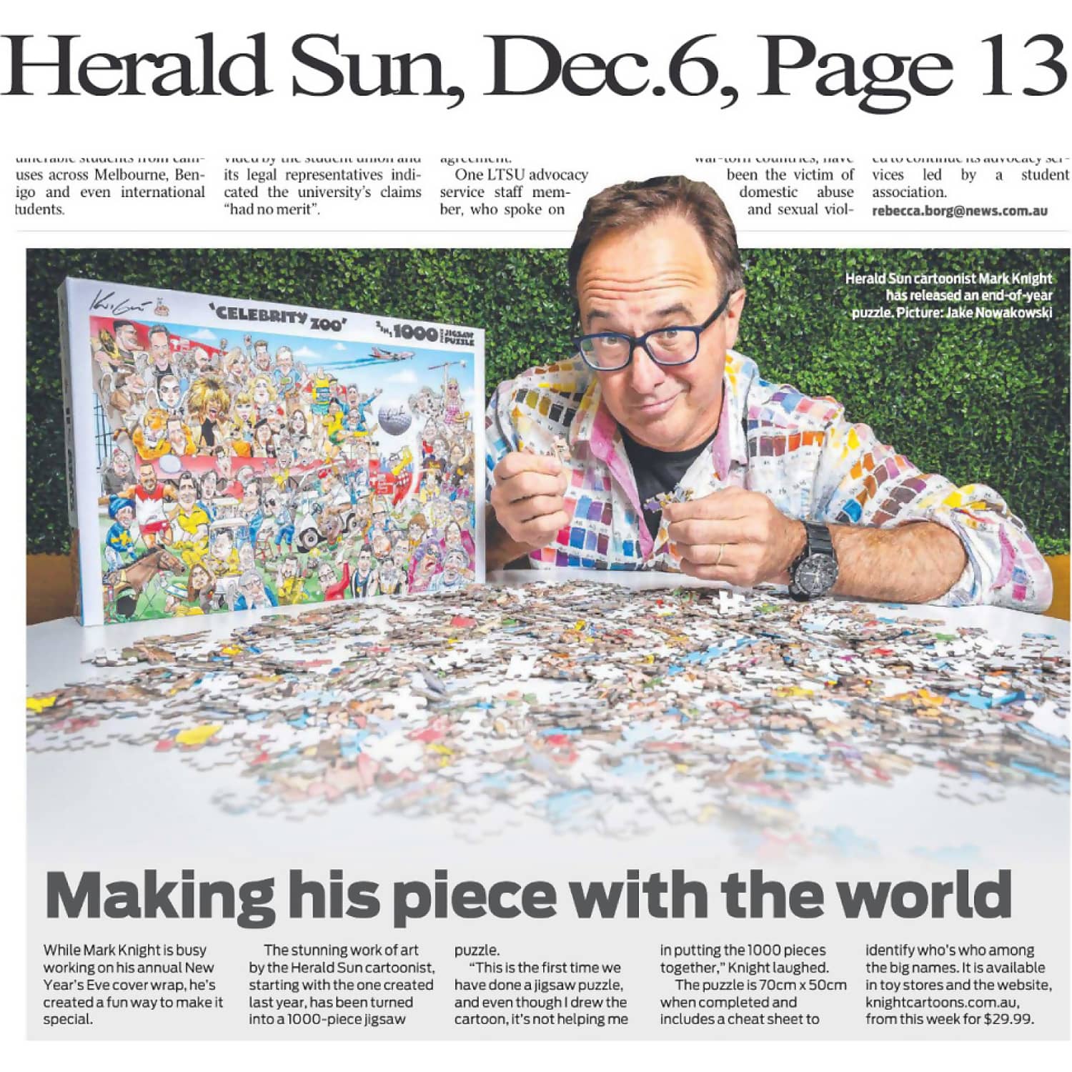 Mark Knight - Celebrity Zoo 2in1 Jigsaw Puzzle 1000pc Jedko - Image 2