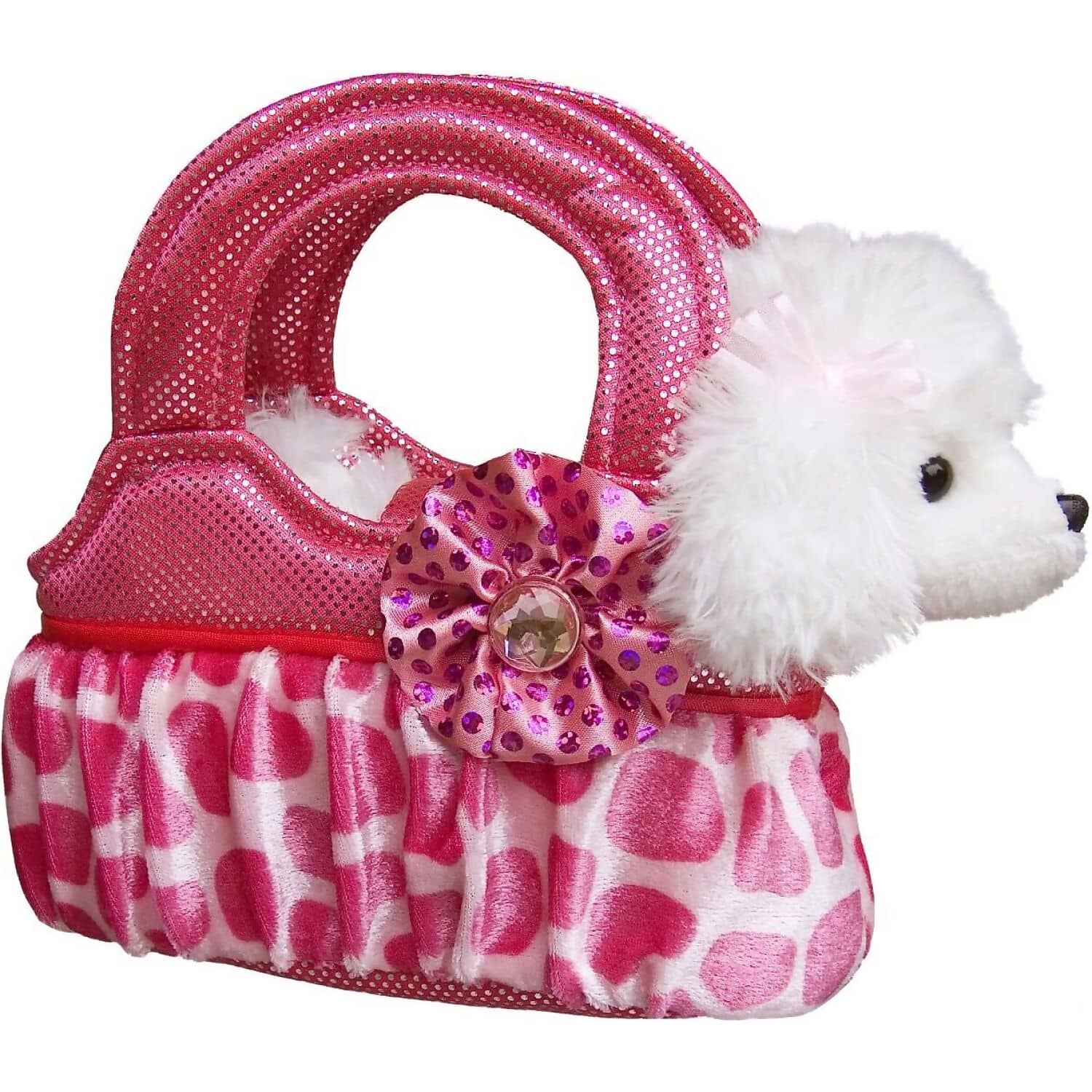 Cotton Candy - Fancy Pals Poodle In Pink Leopard Bag