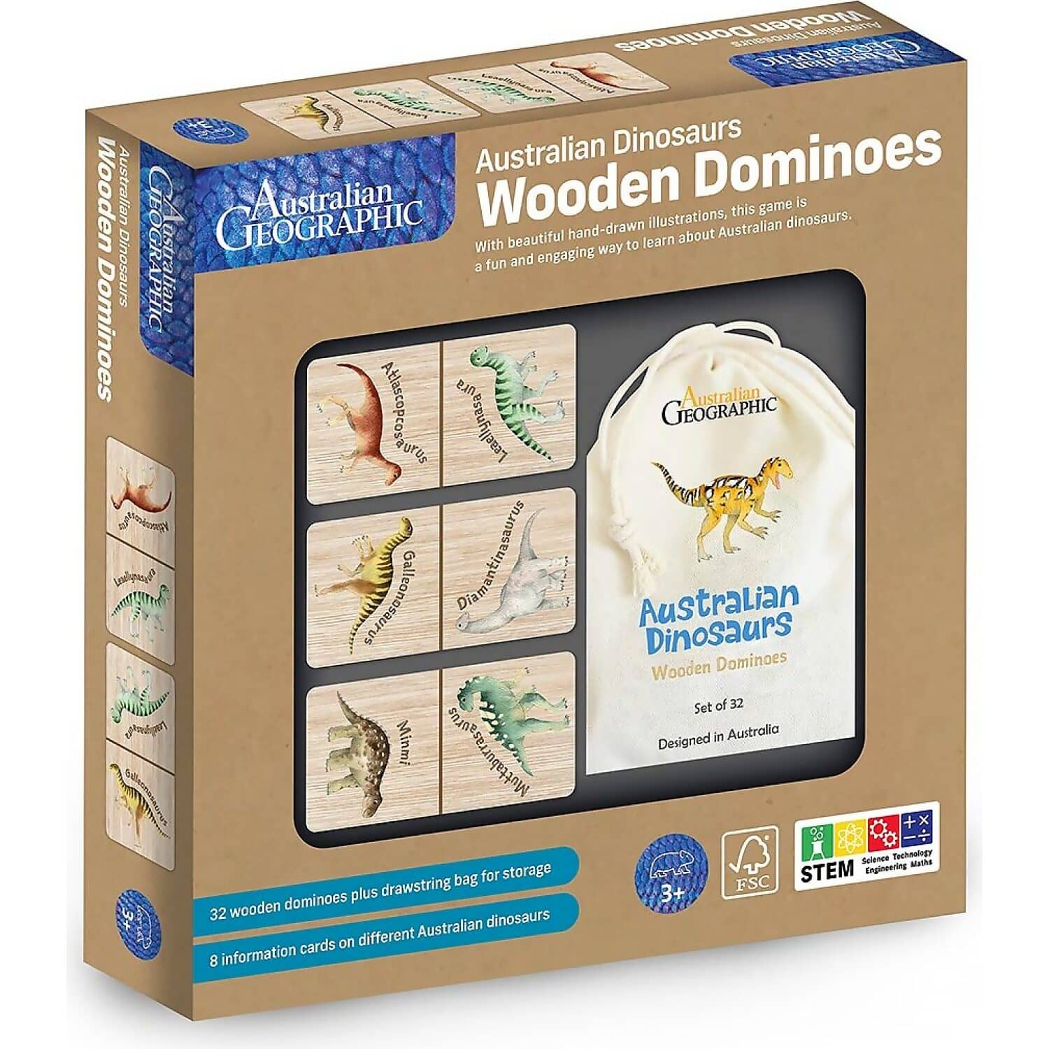 Australian Geographic - Australian Dinosaurs Wooden Dominoes Game - Image 2