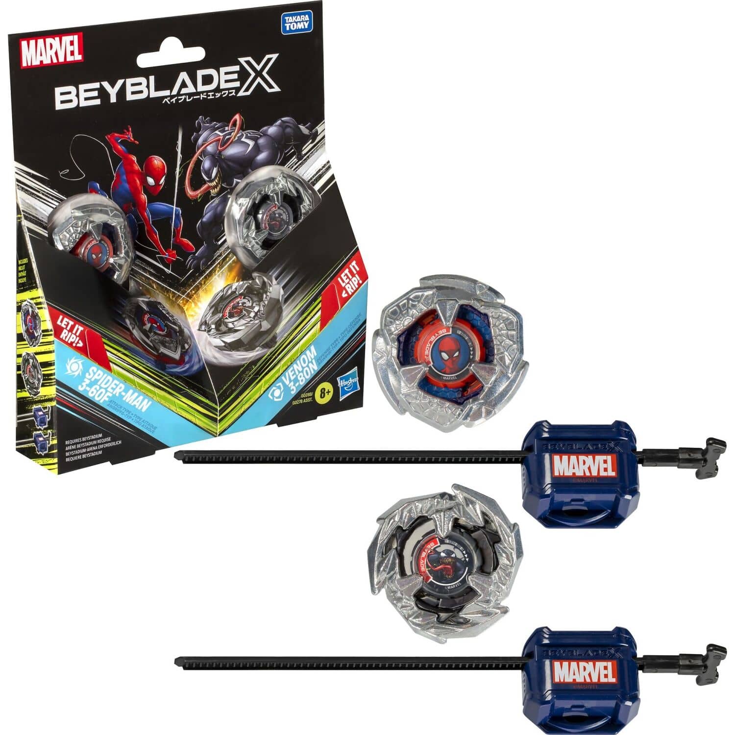Beyblade X - Marvel Spider-man 3-60F Vs. Venom 3-80N Multipack Set With 2 Tops & 2 Launchers