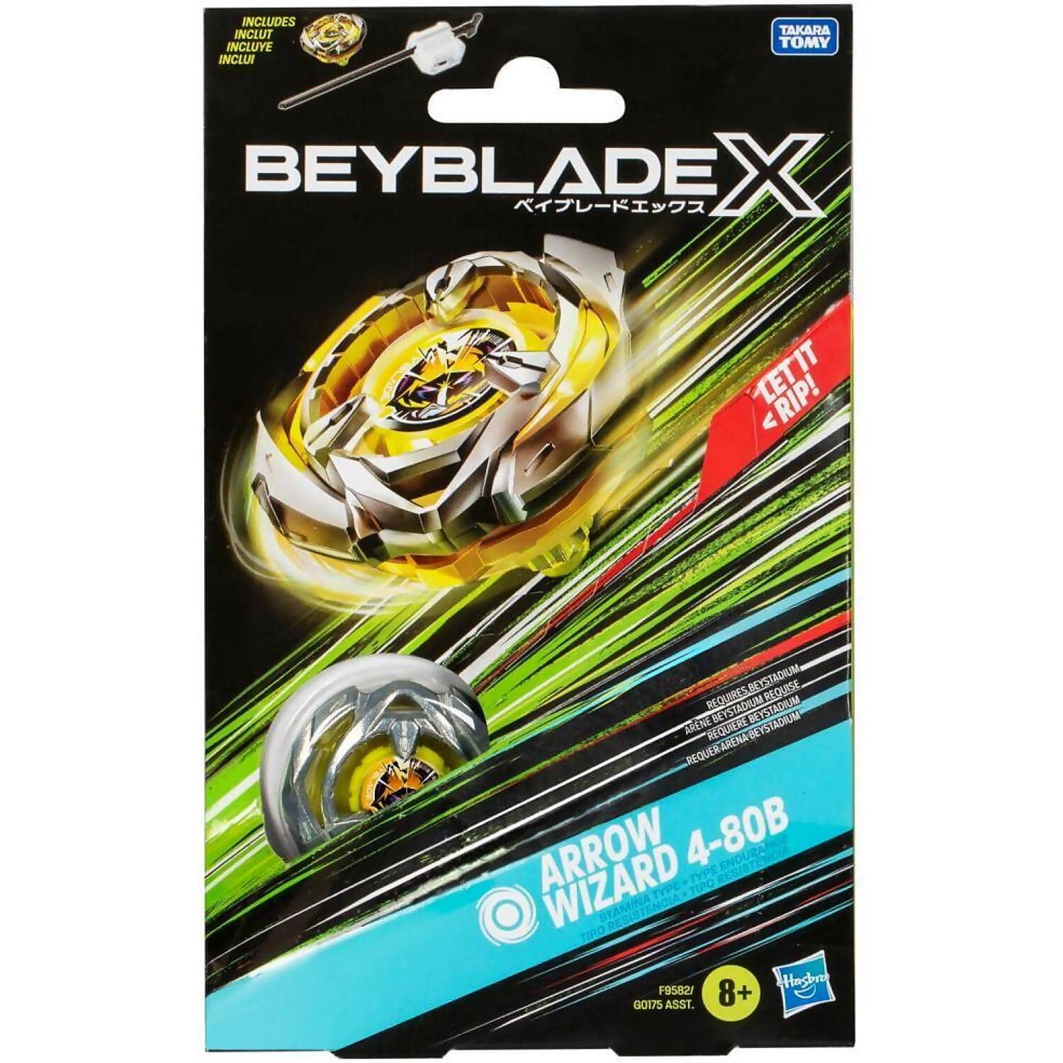 Beyblade X - Arrow Wizard 4-80B Starter Pack Set With Stamina Type Top & Launcher