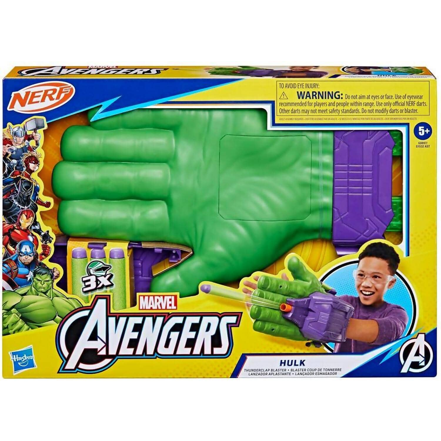 Nerf - Marvel Avengers Hulk Thunderclap Blaster Roleplay Toy With 3 Nerf Darts - Hasbro