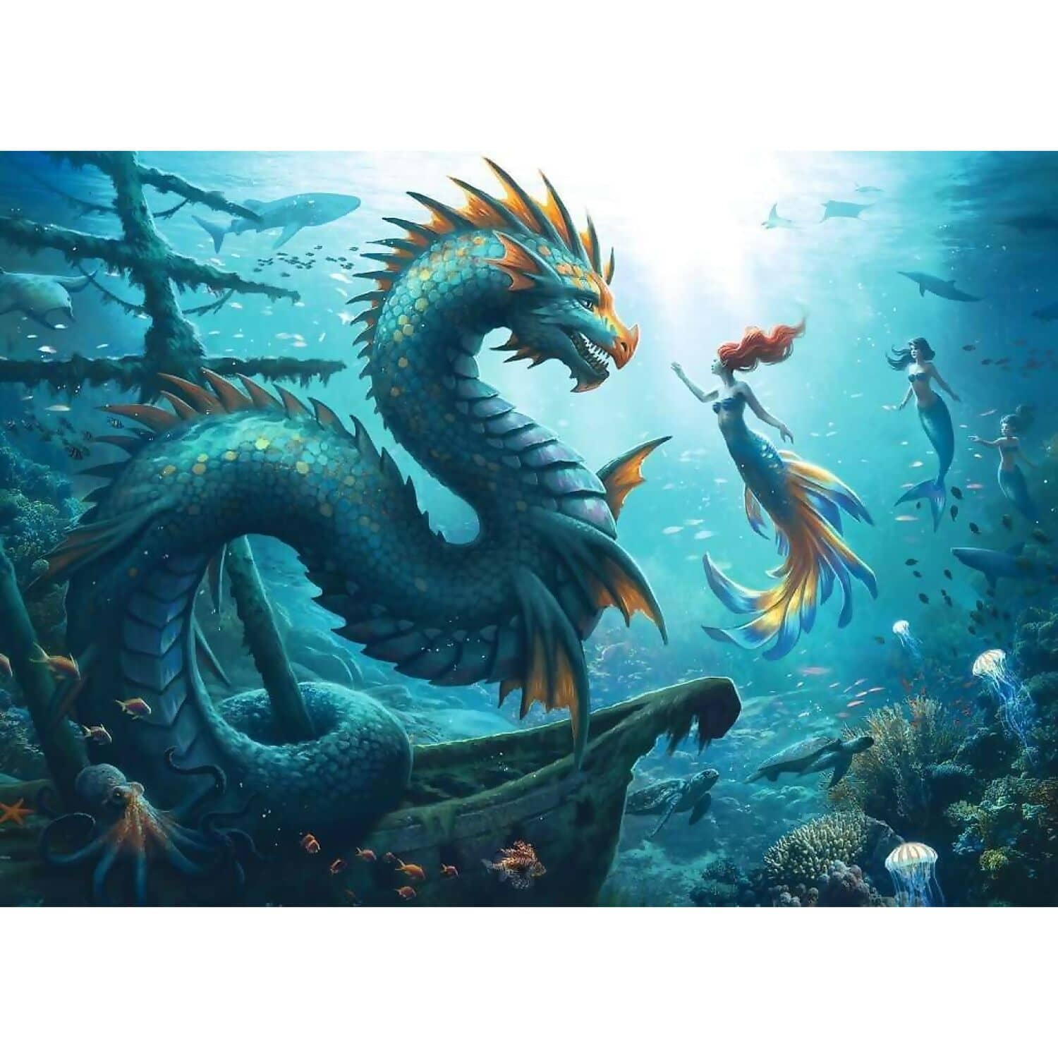 Ravensburger - Enchanted Depths Dragon Mermaid And Turtles Jigsaw Puzzle 1000pc - Image 2