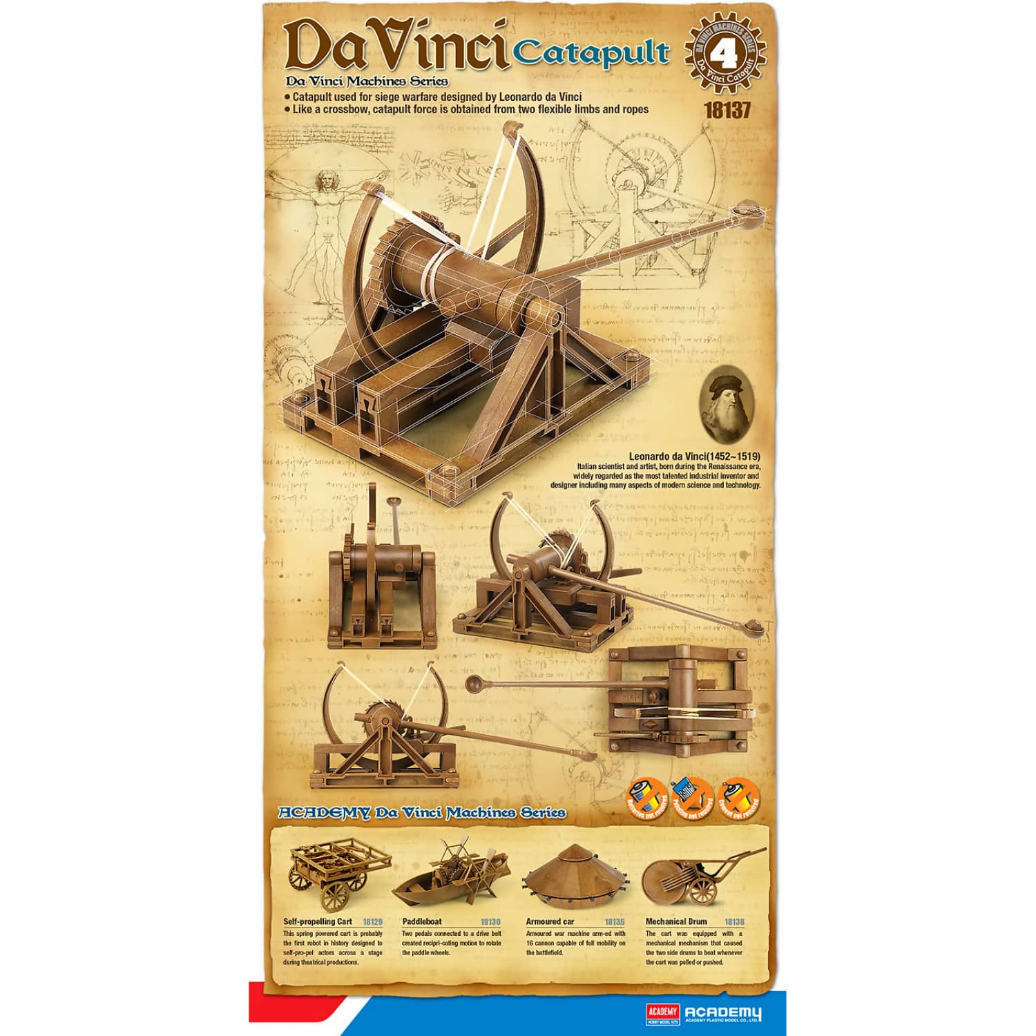 Academy Da Vinci Machine Series Catapult Kit Plastic Model Kit (18137) - Image 2