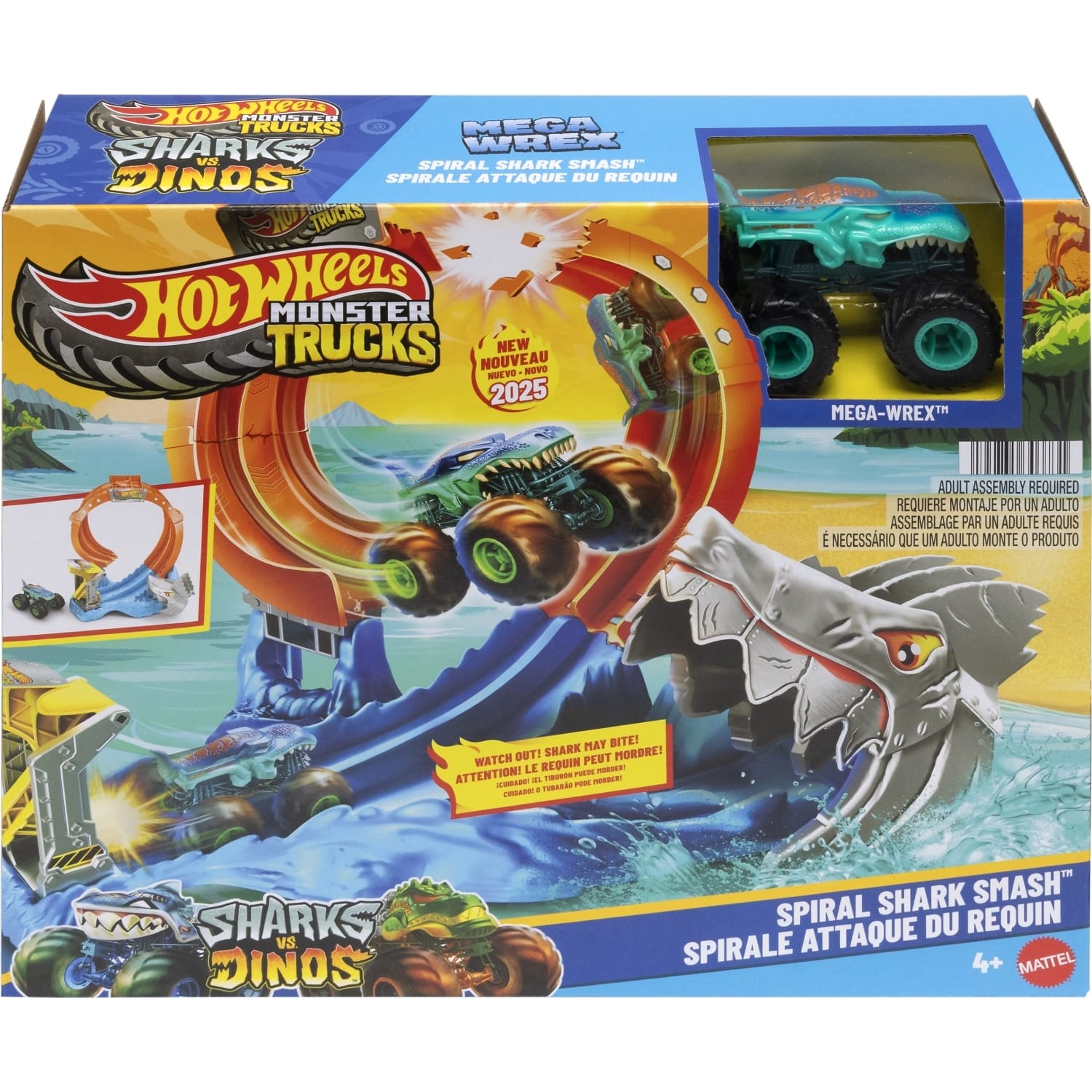 Hot Wheels - Monster Trucks Spiral Shark Smash Track Set With MEGA-WREX - Mattel