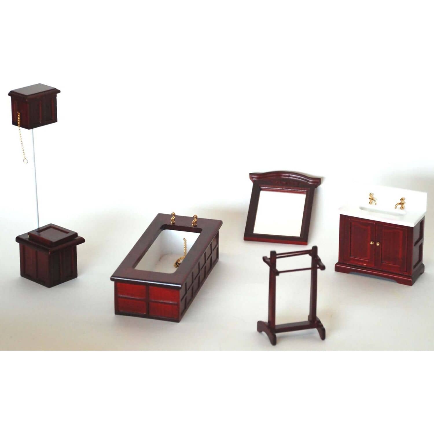 Annie's Dolls House - Wooden Mahogany Bathroom Furniture Set - Dollhouse Furniture