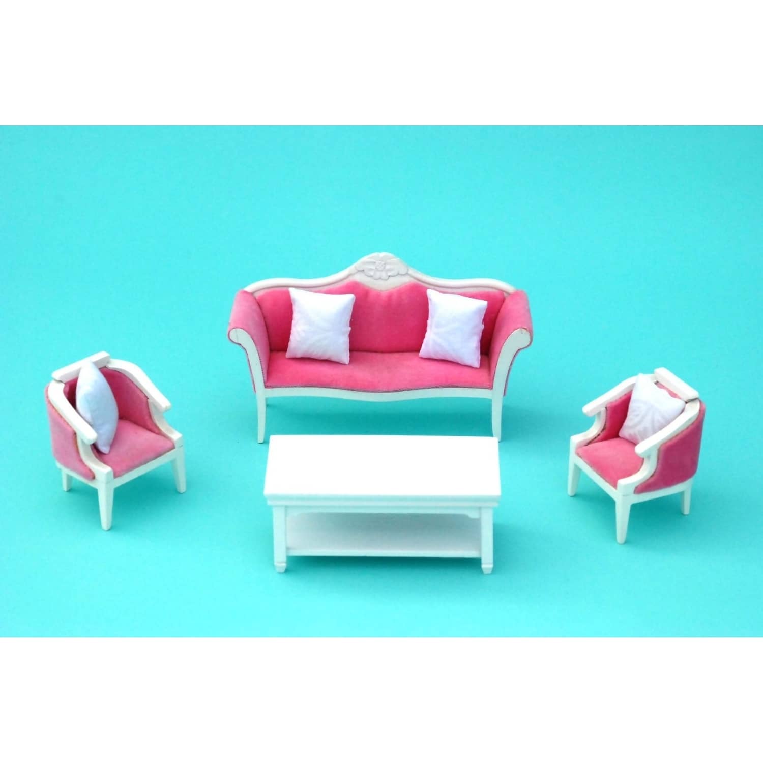 Annie's Dolls House - Wooden Pink Sofa Set - Dollhouse Furniture