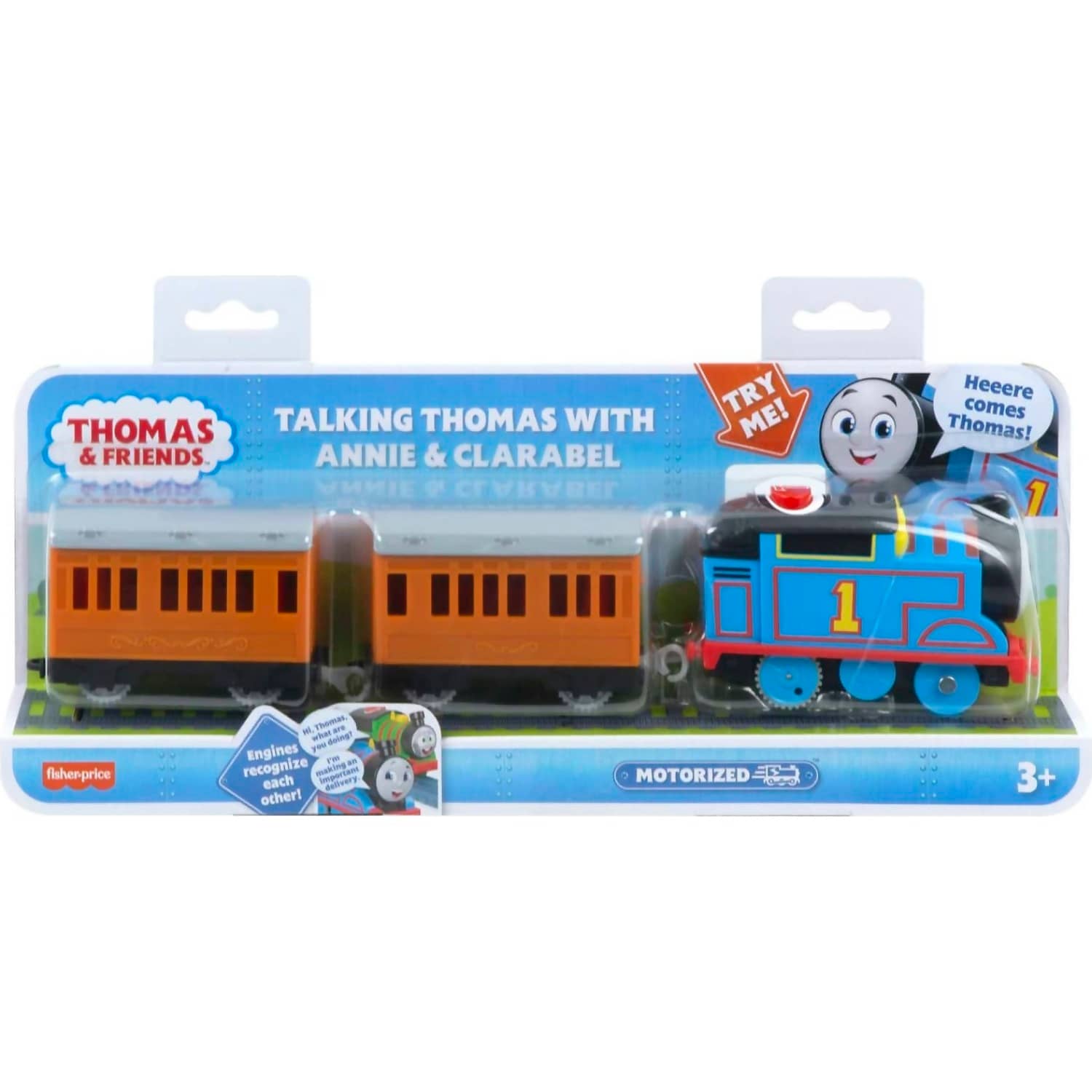 Fisher-Price - Thomas & Friends Talking Thomas with Annie & Clarabel Motorized Toy Train With Sounds & Phrases - Mattel