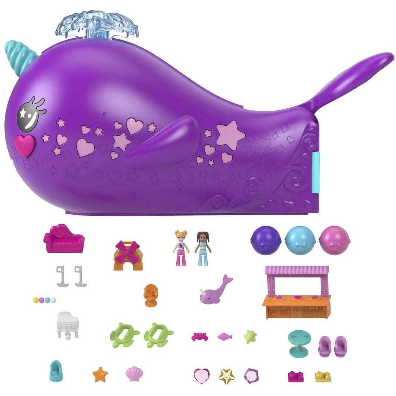 Polly Pocket - Sparkle Cove Adventure Narwhal Adventurer Boat Playset With 2 Micro Dolls & 13 Accessories - Mattel
