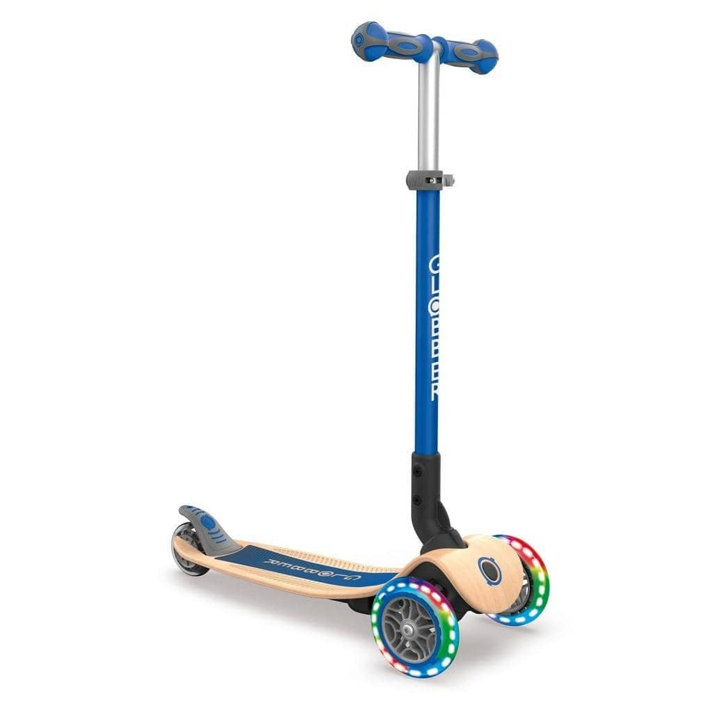 Globber Primo Foldable Wood Scooter With Lights - Navy Blue