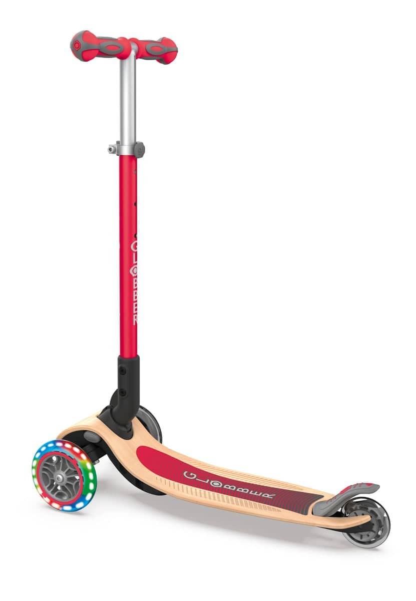 Globber Primo Foldable Wood Scooter With Lights Red - Image 2