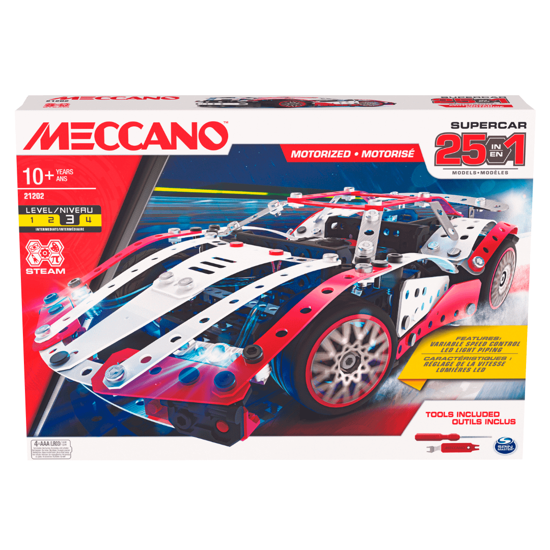 Meccano - 25-in-1 Motorized Supercar Stem Model Building Kit